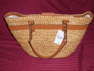 New Michael Kors Hamilton Vintage Basket Straw Purse Handbag Tote Bag MSRP$328