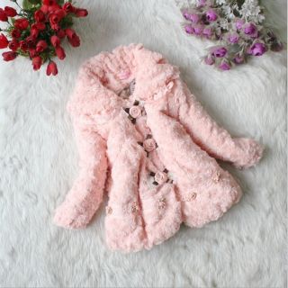 Trendy Toddlers Baby Kids Faux Fur Fleece Floral Coat Girls Winter Warm Jacket