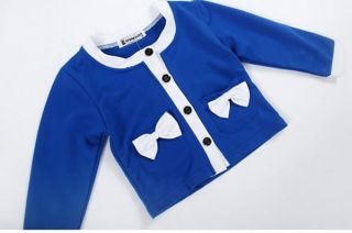 3pcs Baby Girl Kid Coat Tshirt Jeans Outfit Set Clothes Navy Blue Sailor Striped