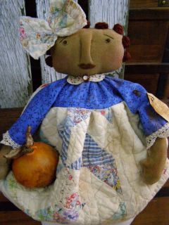 Primitive Folk Art Doll Old Quilt Antique Lace Folk Art Doll Rhinestone Button