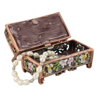 Antique Floral Crystal Design Sofa Pewter Keepsake Trinket Box