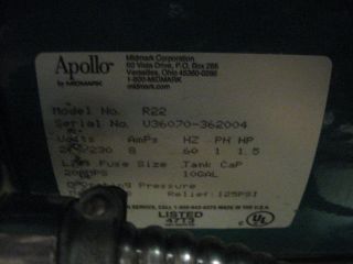 Apollo "The Rock" 1 5 HP Dental Air Compressor R22 3 User 10 Gallon Oiled 240V