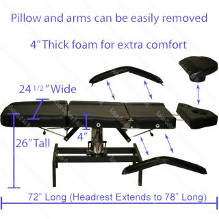 Black Hydraulic Massage Table Bed Chair Tattoo Spa Beauty Salon Equipment
