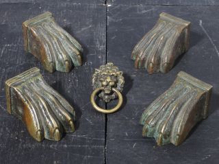4 Old Brass Lion's Foot Feet II377 Drawer Pull for Furniture Chair Table Legs