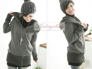 Korean Zip Up Women's Long Top Hoodie Coat Jacket Sweatshirt Outerwear Fleece