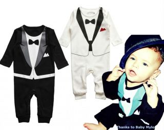 Baby Boy Smart Formal Wedding Christening Baptism Clothes Bodysuit Romper 0 24M