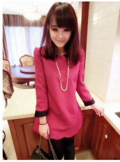 New Womens Palace Stylish Fashion Doll Collar Wave Hem Long Sleeve Dress E566