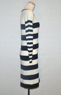 New Ann Taylor Loft White Blue Stripe Merino Wool Sweater Dress Petite PS