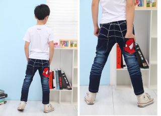 Hot Toddler Kids Boys Girls Back Spider Man Denim Jeans Pants Trousers 2 7Years
