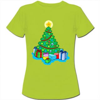 Christmas Tree with Star on Top and Gifts Underneath Womens Ladies T Shirt