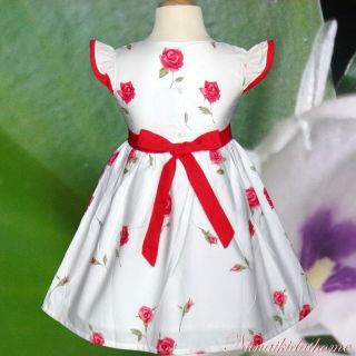 Baby Girls Dress Cream Red Flower Clothing Birthday Summer Party Size 4T