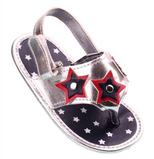 Baby Girl Silver Stars Flip Flop Sandals Crib Shoes Size Newborn to 18 Months