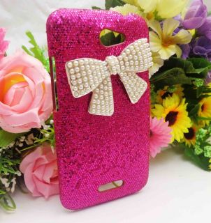 HTC6 Bling Shiny Faux Pearls Bow Rose Red Blingy Case Cover for HTC One x New