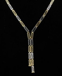 Labyrinth Pattern 585 14k Yellow White Gold Segment Chain Link Necklace