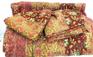 All Cotton Sahara Vintage Red Paisley Floral 3 Piece Quilt Set King