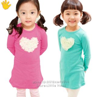 Lovely Kids Dress Girls Flower Heart Shape Dress Toddler Blouse Shirts Tops 3 8Y