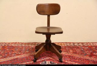 Oak 1930 Art Deco Swivel Desk Chair on Wheels