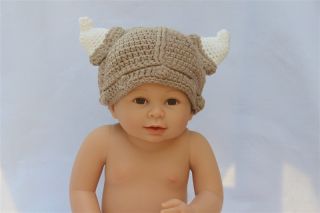 New Cute Handmade Crochet Lael Viking Hat Newborn Baby Child Knit Hat Photograph
