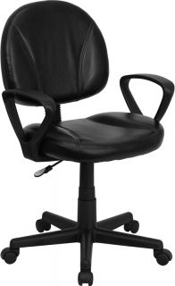 New Mid Back Black Soft Leather Swivel Home Office Desk Dorm Room Chairs w Arms