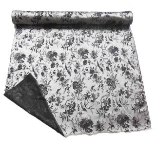 CBS 618 Chinese Brocade Fabric Silver Grey Basic Charcoal N Black Birds and Flor