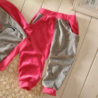 2pc New Baby Kids Outerwear Long Pants Set Clothes Velvet Cartoon Pattern
