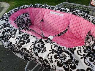 Damask Pink Minky Seat Ruffle Shopping Cart Cover Hello Kitty Leopard Zebra