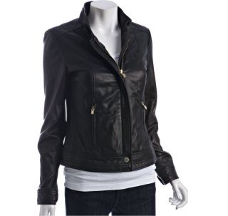 Laundry by Shelli Segal Black Leather Dbl Collar Jacket