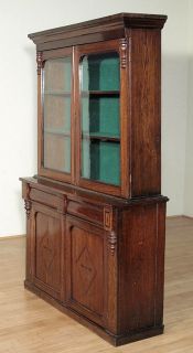 Antique English Solid Oak Victorian Bookcase Curio Display Cabinet c1880 B75