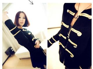 New Womens Korean Fashion Casual Gold Button Fancy Knit Cardigan Coat Black E742
