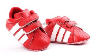 Baby Gril Boy White Red Soft Sole Shoes Sneaker Size Newborn to 18 Months