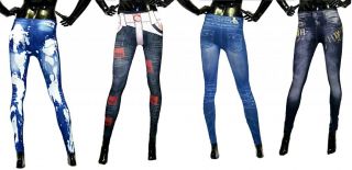 Sexy Womens Leggings Jeans Jeggings Ladies Fashion Denim Look Tights UK 6 12