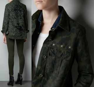 New Womens European Fashion Camouflage Tiger Back 3 Star Army Green Jacket B801