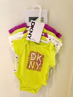 5 Pcs DKNY Baby Girls Bodysuit Shirt Clothes Green Purple White Size 3 6M