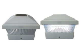 New 2X White Solar Powered LED Outdoor Garden Post Deck Cap Square Fence Lights
