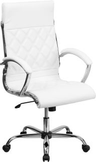 Designer x Pattern White Leather High Back Tufted Home Office Desk Chairs w Arms