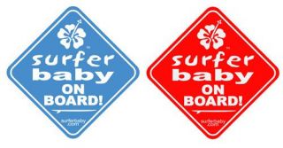 "Surfer Baby on Board" Car Truck Safety Vinyl Window Sticker Sign Decal Blue Red