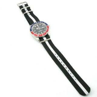 P933 Quality 20mm Black White Nylon Wrist Watch Band Strap Fit Seiko Casio