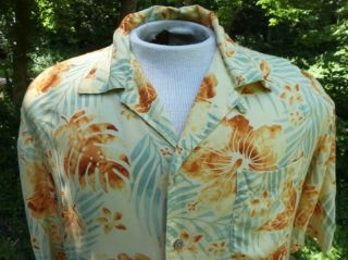 Puritan Vintage Mens Rayon Hawaiian Shirt Sz 38 40 Warm Yellow Wash Dryable
