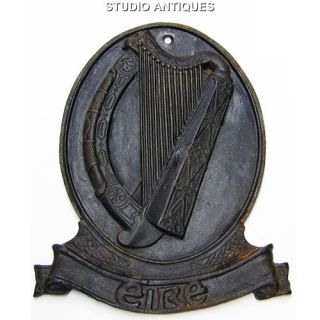 Celtic Cast Iron Wall Plaque Vintage Eire Harp 21" Ireland Irish Post Office