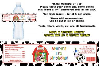 Farm Animals Zoo Printed Water Bottle Labels Birthday Party Favors Supplies