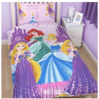 New Quilt Children Disney Princess Sparkle Reversible Single Duvet Bed Cover Set