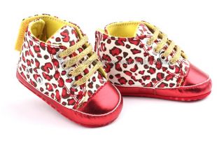 Baby Girl Leopard Red Crib Shoes Walking Sneaker Size 1 2 3