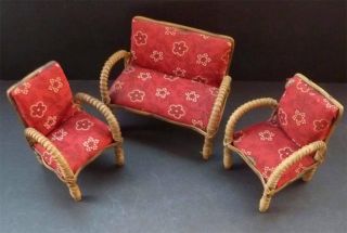 Sweet Antique Doll's House Miniature Sofa Two Chairs Exquisite Hand Made