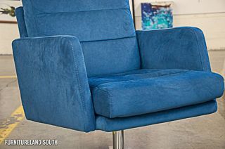 W Schillig Blue Ultrasuede Spoke Chrome Swivel Accent Chair