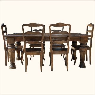 Handcrafted Solid Wood Carved Vintage Style 7pc Dining Table Chair Set Furniture