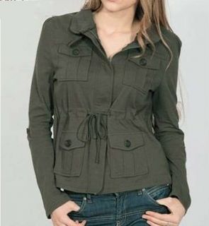 New Womens Knit Military Jacket Coat Casual Long Sleeve Army Green Jacket 7 Size
