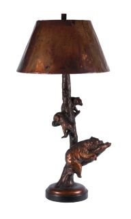 Bear Family Retreat Table Lamp Copper Shade Rustic Cabin Lodge Decor 34"H