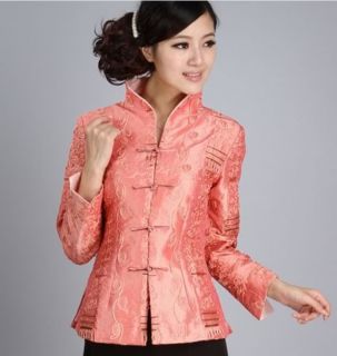 Orange White Chinese Women's Silk Jacket Coat Sz 8 10 12 14 16