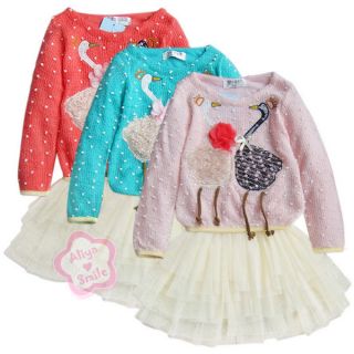 Girls Baby Knit Dress Party Clothing Swan Princess Toddlers Kids Skirt 1 4 Years