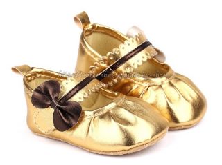 Toddler Gold Mary Jane Baby Girls Soft Sole Wedding Shoes Size 0 18 Months